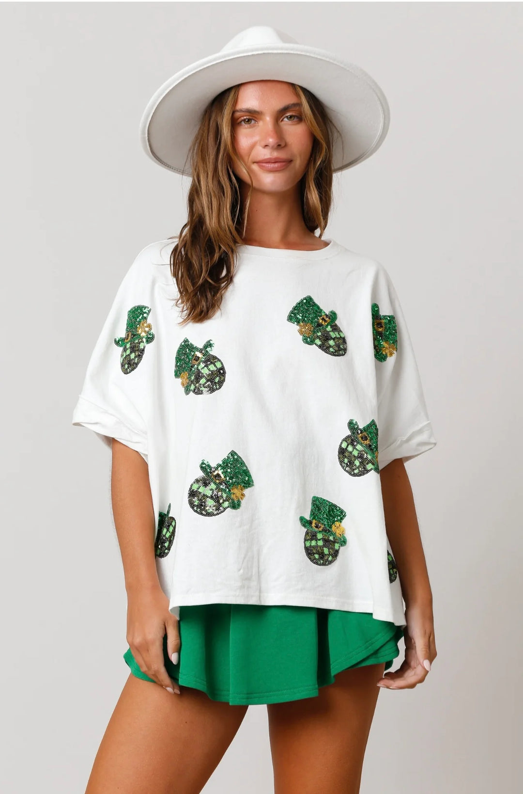 Beyond Shimmer Sequin St Patricks Disco top