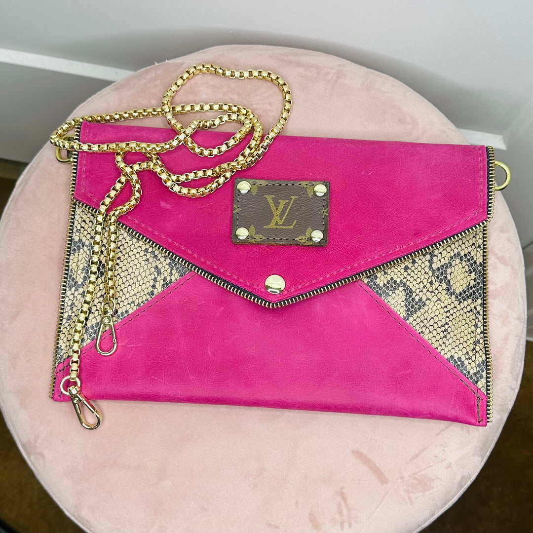 Classic Genuine Leather Crossbody Snake/Hot pink