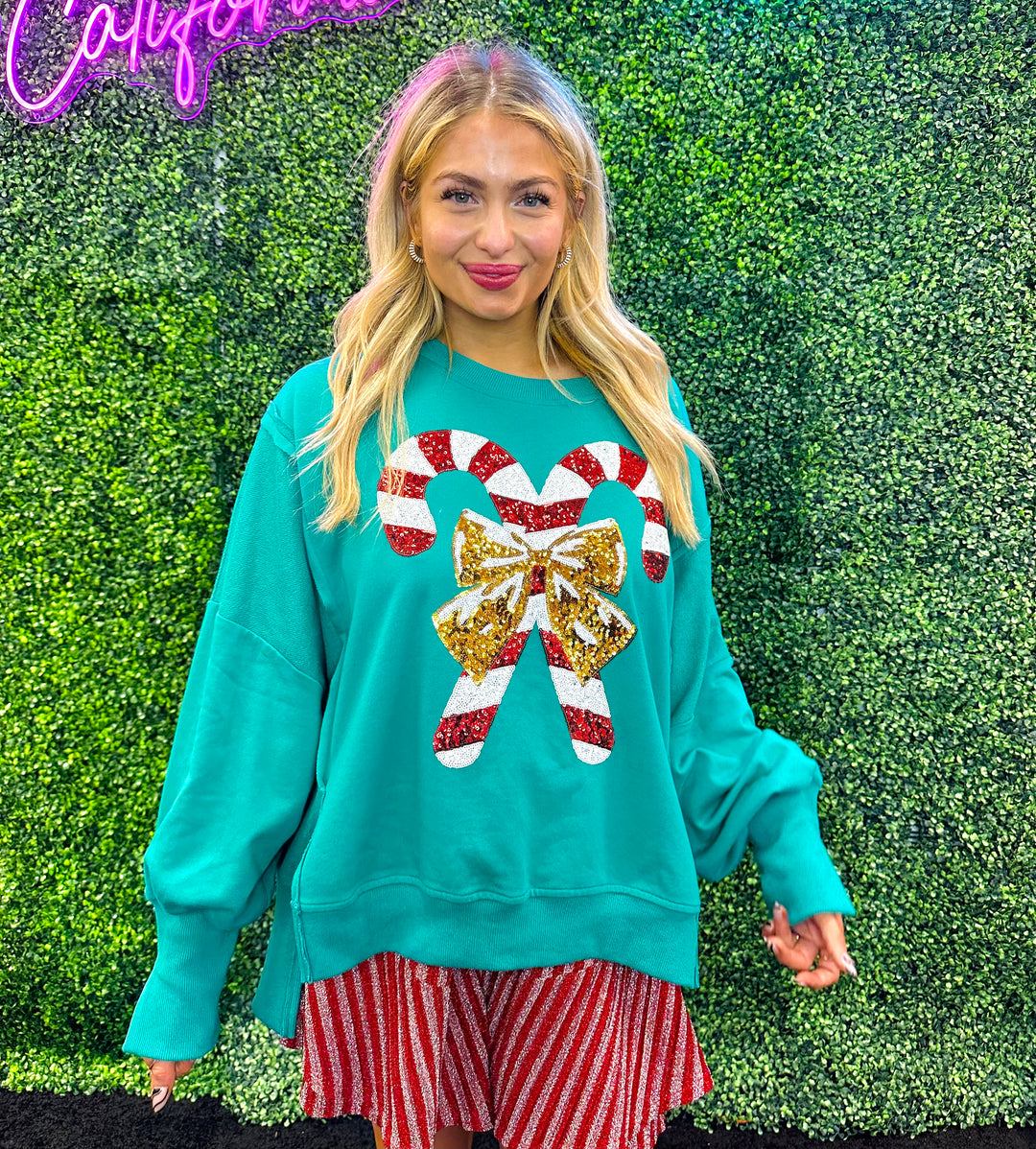 Beyond Shimmer Sequin Candy Cane SweatShirt
