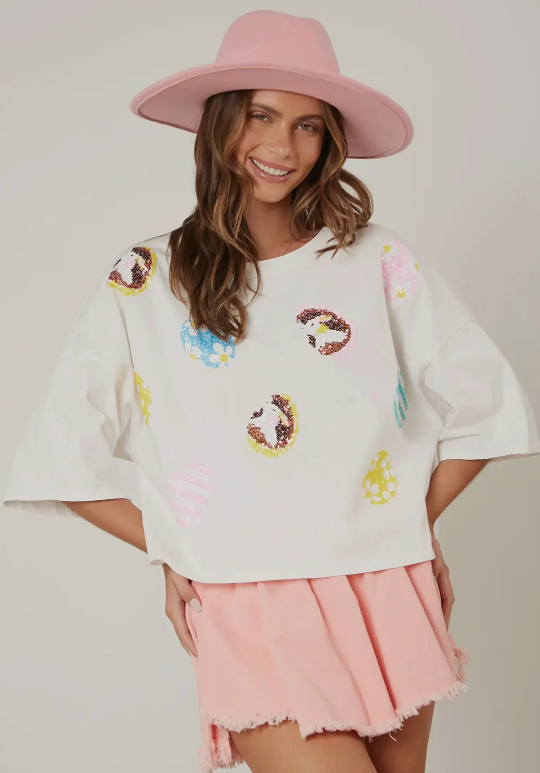 Beyond Shimmer Sequin Easter Egg Top
