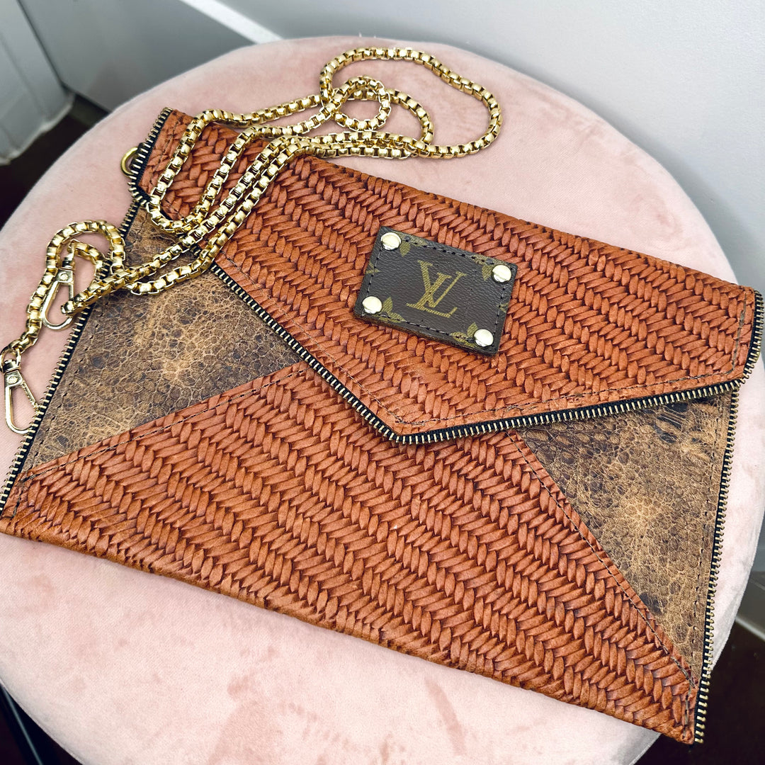 Genuine Leather Classic Crossbody Camel woven/brown croc