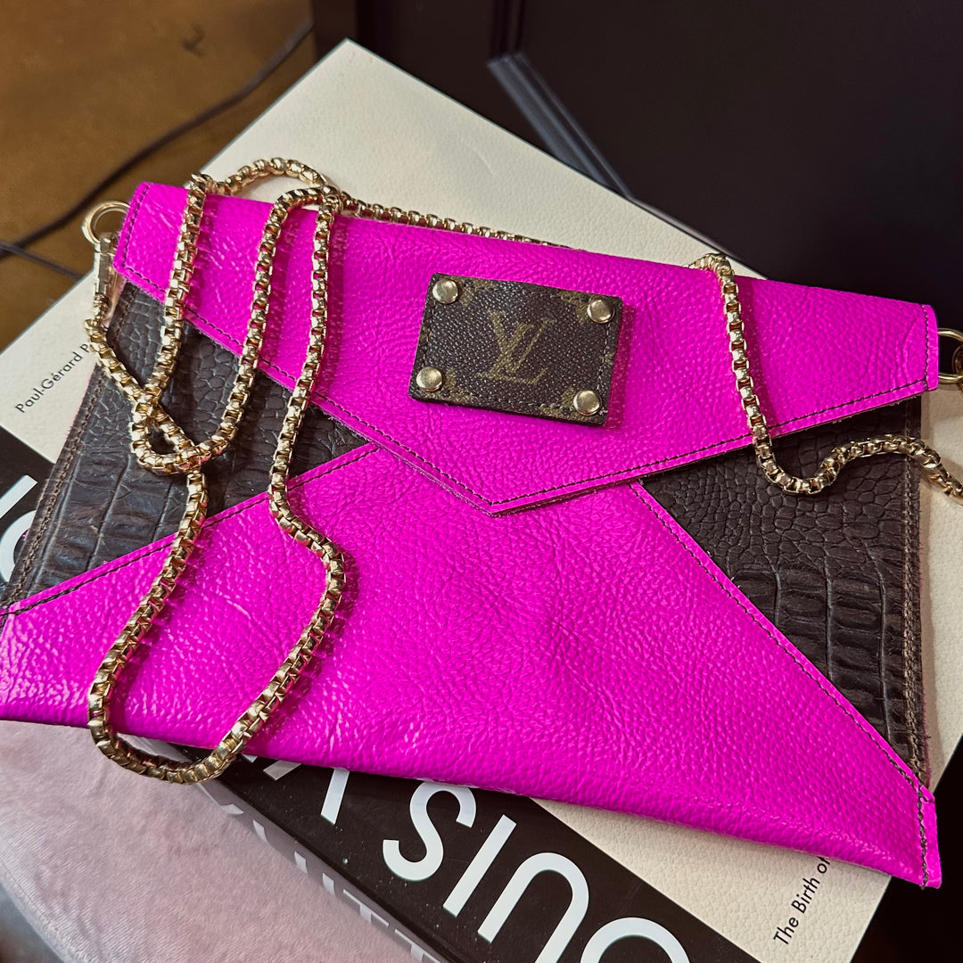 Genuine Leather Hot Pink And Brown Croc