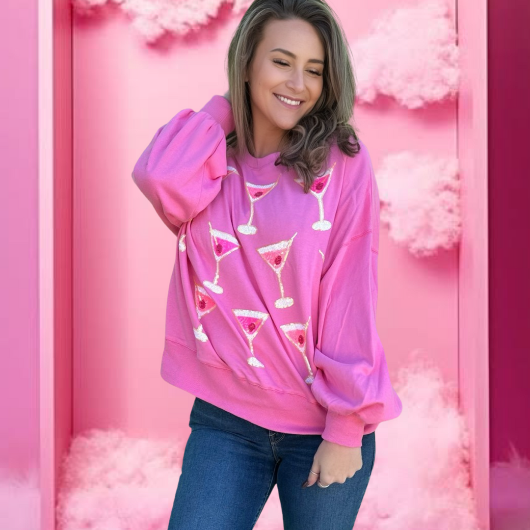 Beyond Shimmer Sequin Pink Martini Sweatshirt