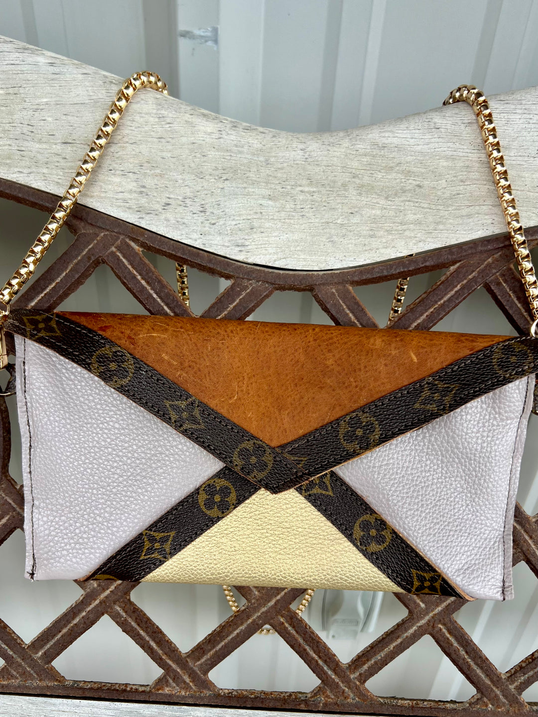 Genuine Leather Fold Over Nude, Camel and gold Purse