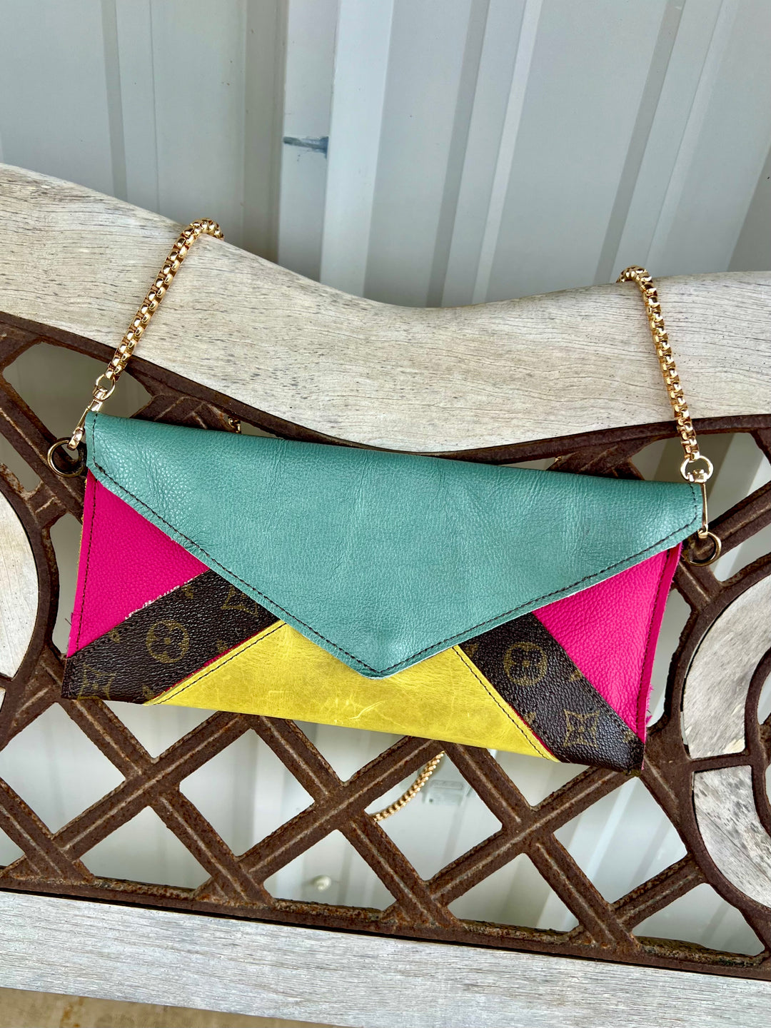 Genuine Leather Fold Over Neon Crossbody