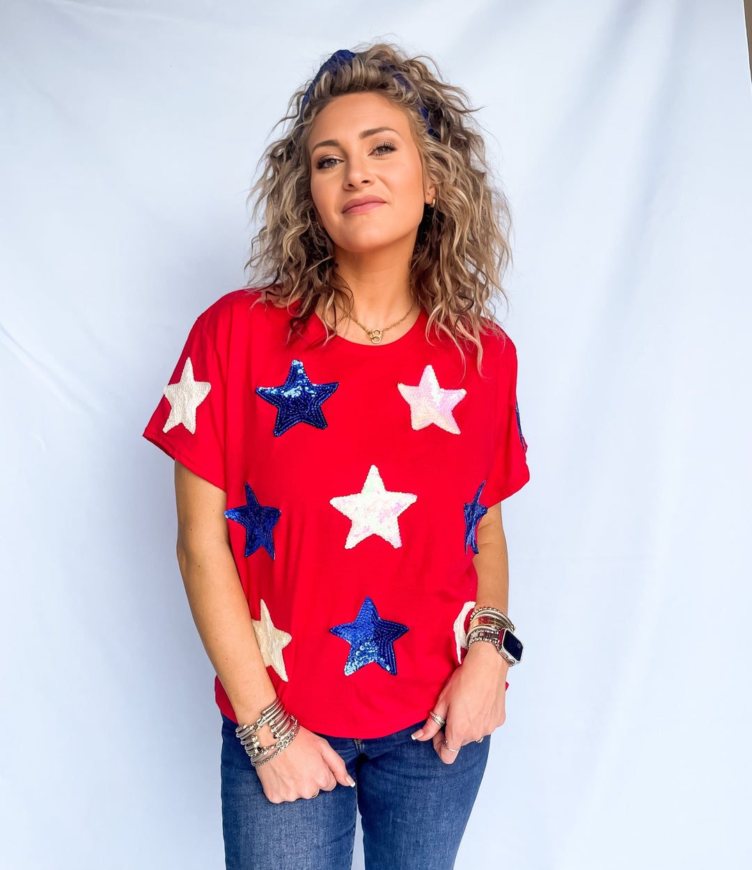 Beyond Shimmer Red Sequins Star Tee