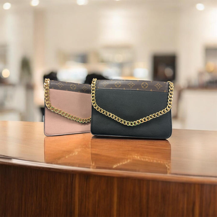 Upcycled LV Stripe Envelope Chain Crossbody
