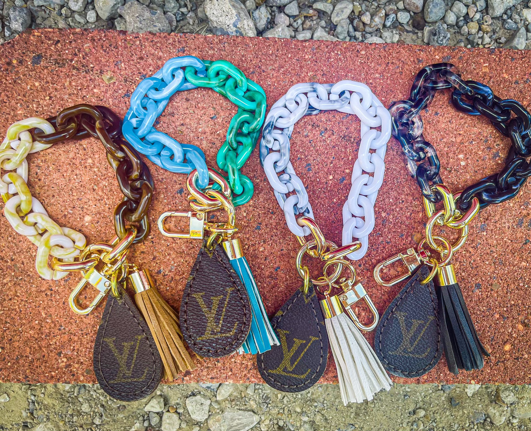 Upcycled LV Marble Link Tassel Keychain