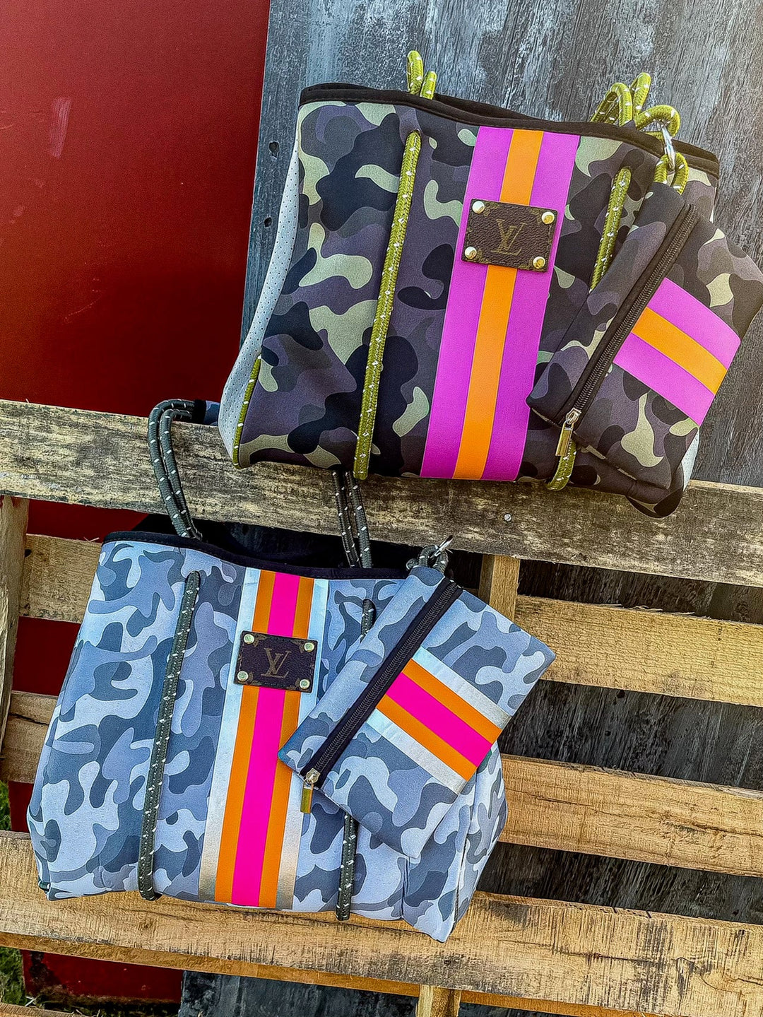 Upcycled LV Stripe Waterproof Tote & Wristlet
