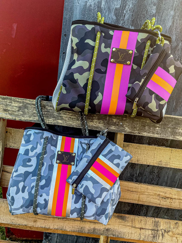 Upcycled LV Stripe Waterproof Tote & Wristlet