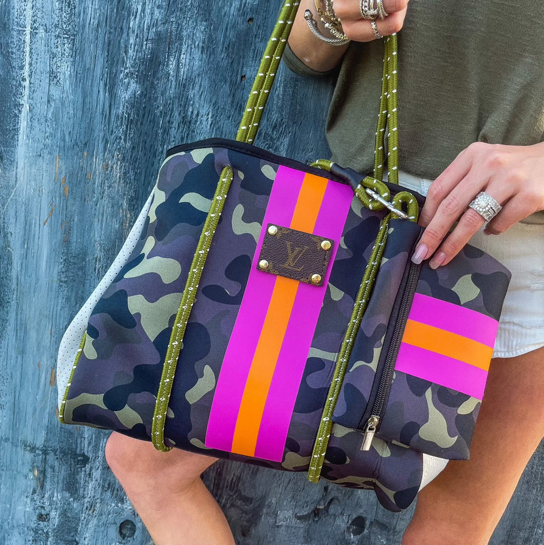 Upcycled LV Stripe Waterproof Tote & Wristlet