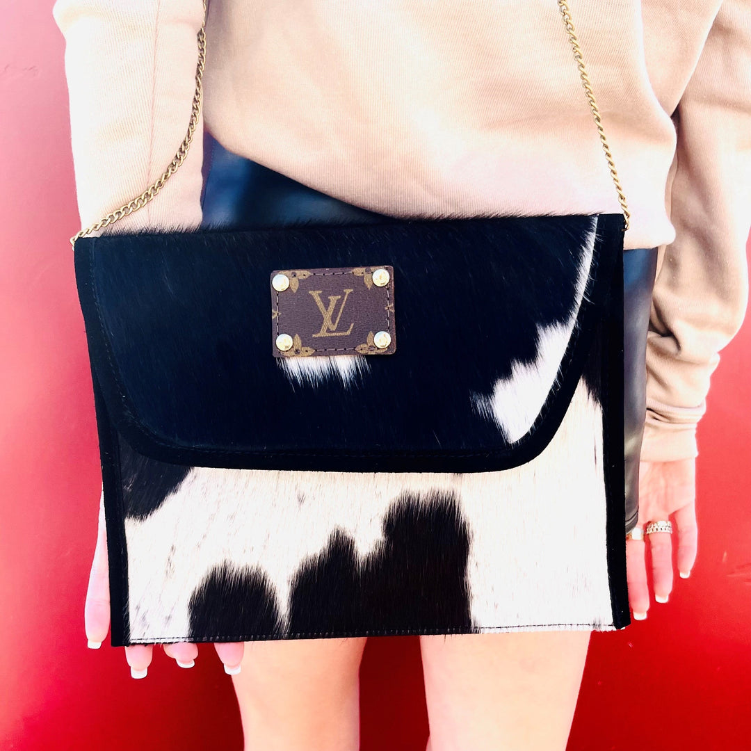 Upcycled LV Genuine Leather cowhide fold over cross body