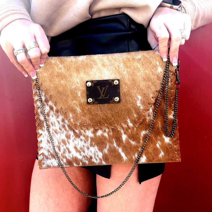 Upcycled LV Genuine Leather cowhide fold over cross body