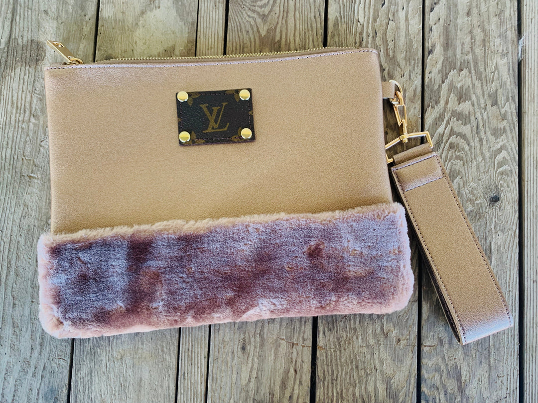 Upcycled LV fur clutch bag