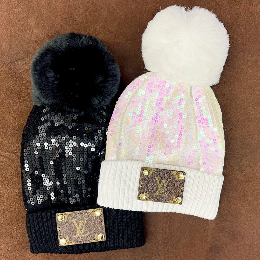 Upcycled Lv Sequins beanie